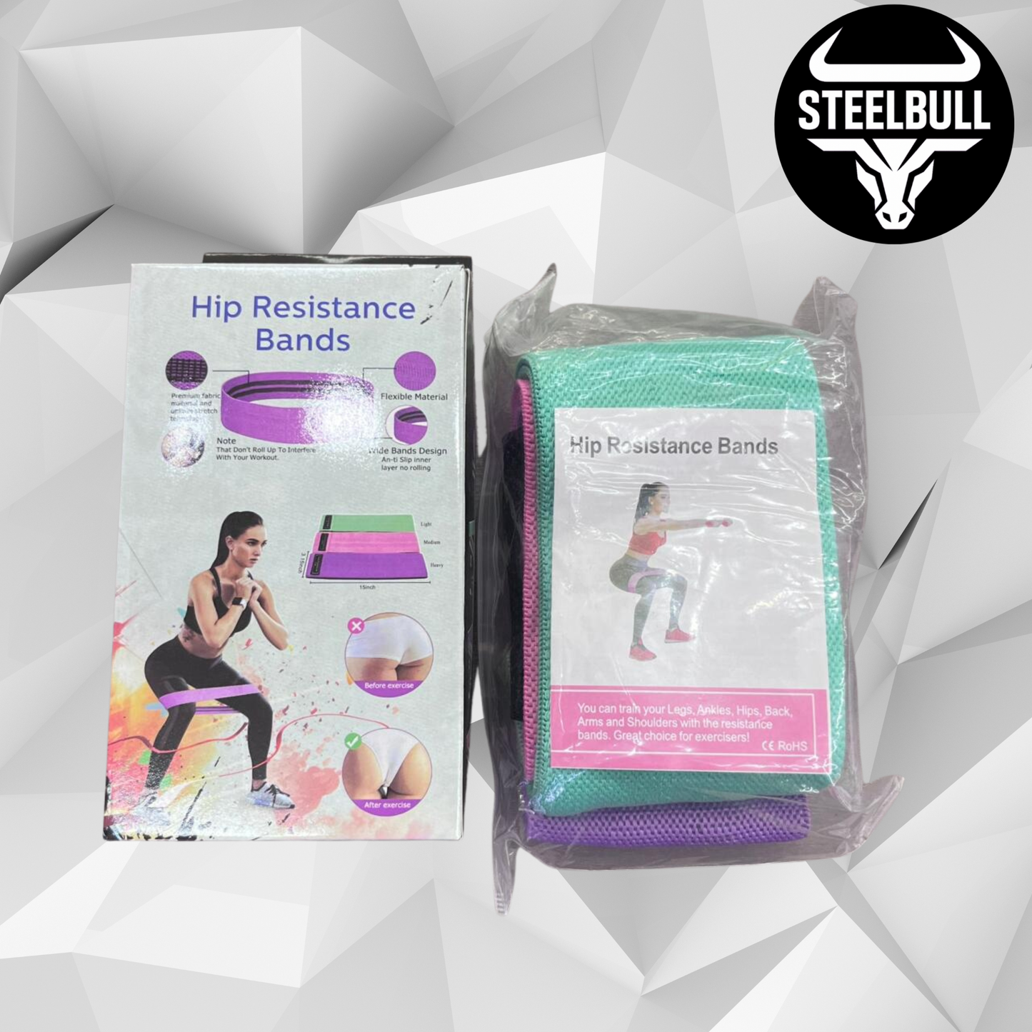 Set 3 Bandas Elásticas de Tela (Glúteos y Piernas) STEELBULL