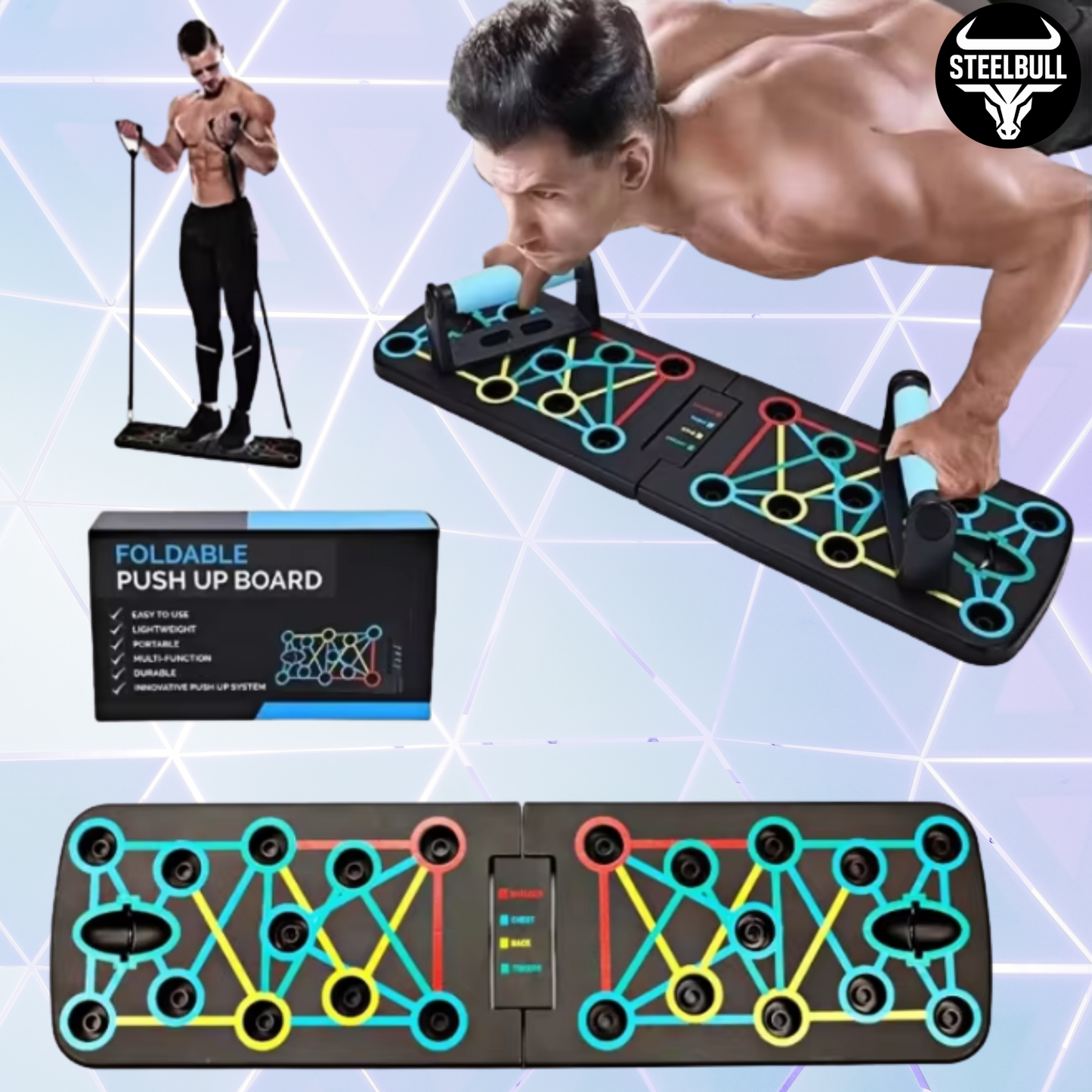 Tabla de Flexiones Plegable con Guía Muscular STEELBULL
