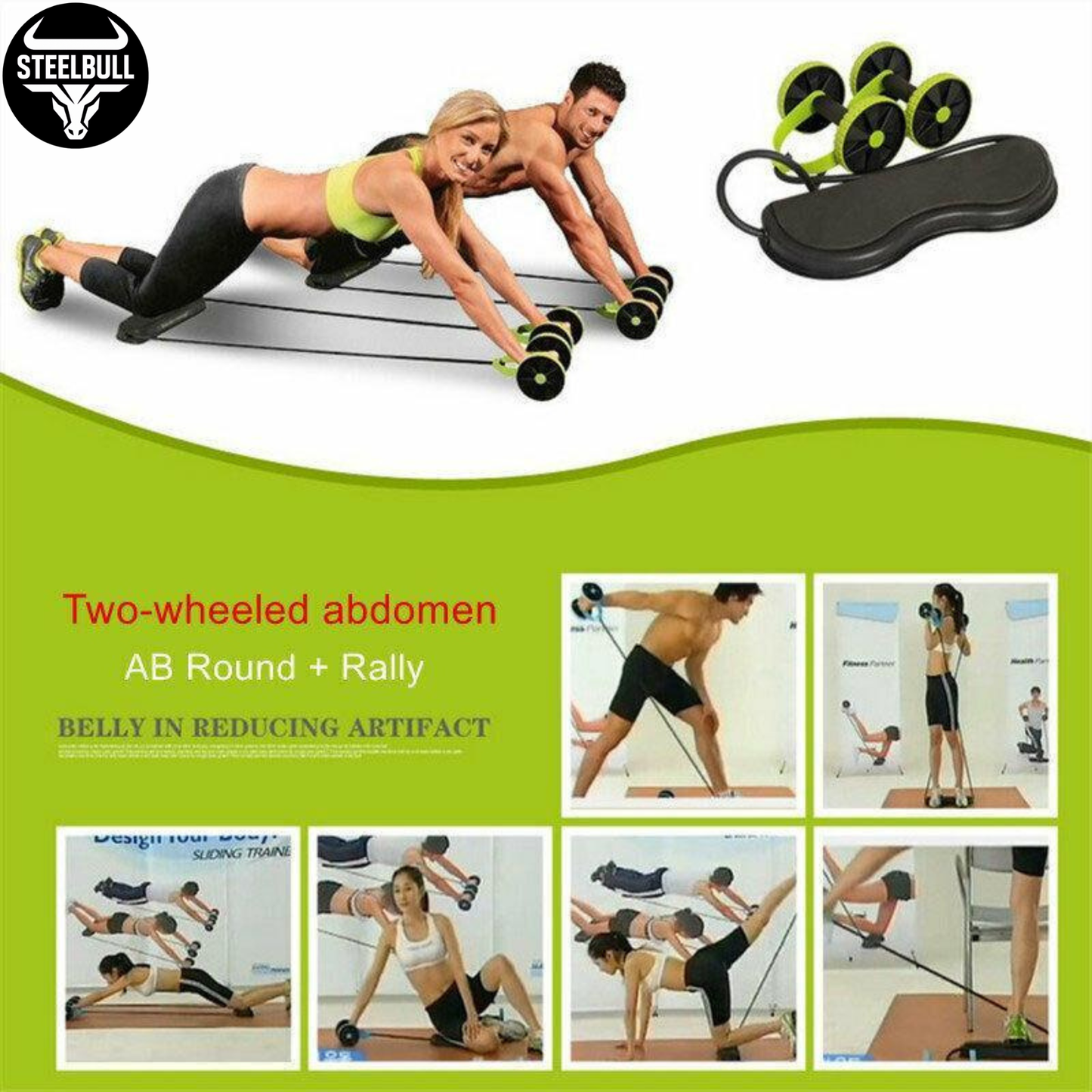 Kit Fitness Full Body STEELBULL (Rodillo Abdominal + Bandas)