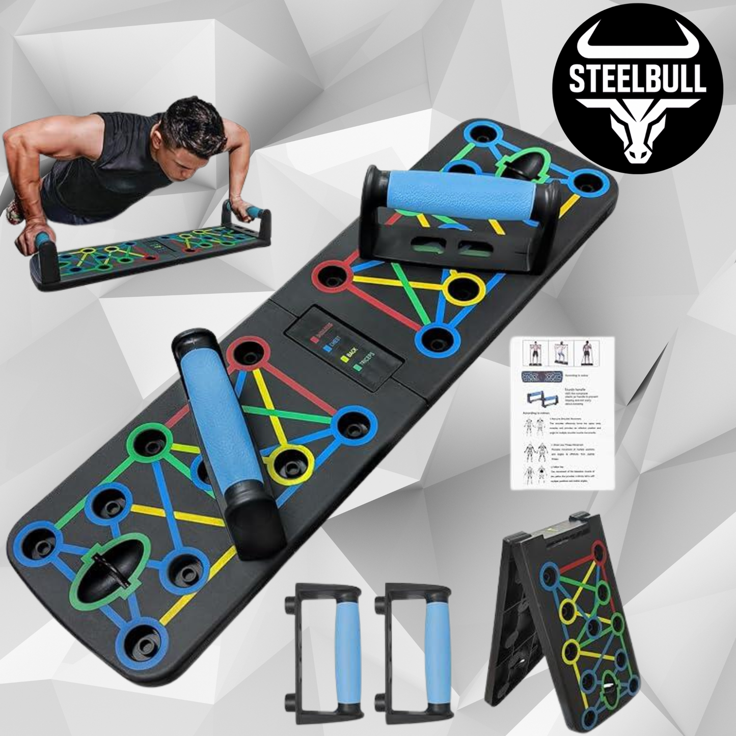 Tabla de Flexiones Plegable con Guía Muscular STEELBULL